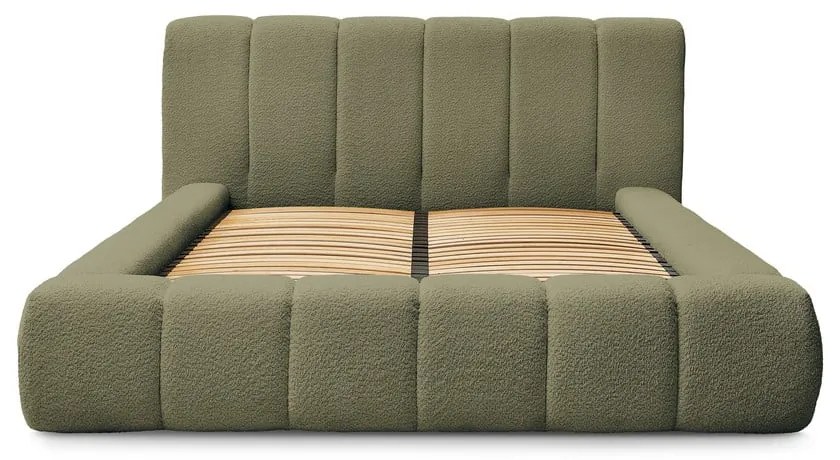 Zielone tapicerowane łóżko dwuosobowe ze schowkiem i stelażem 140x190 cm Denali – Bobochic Paris