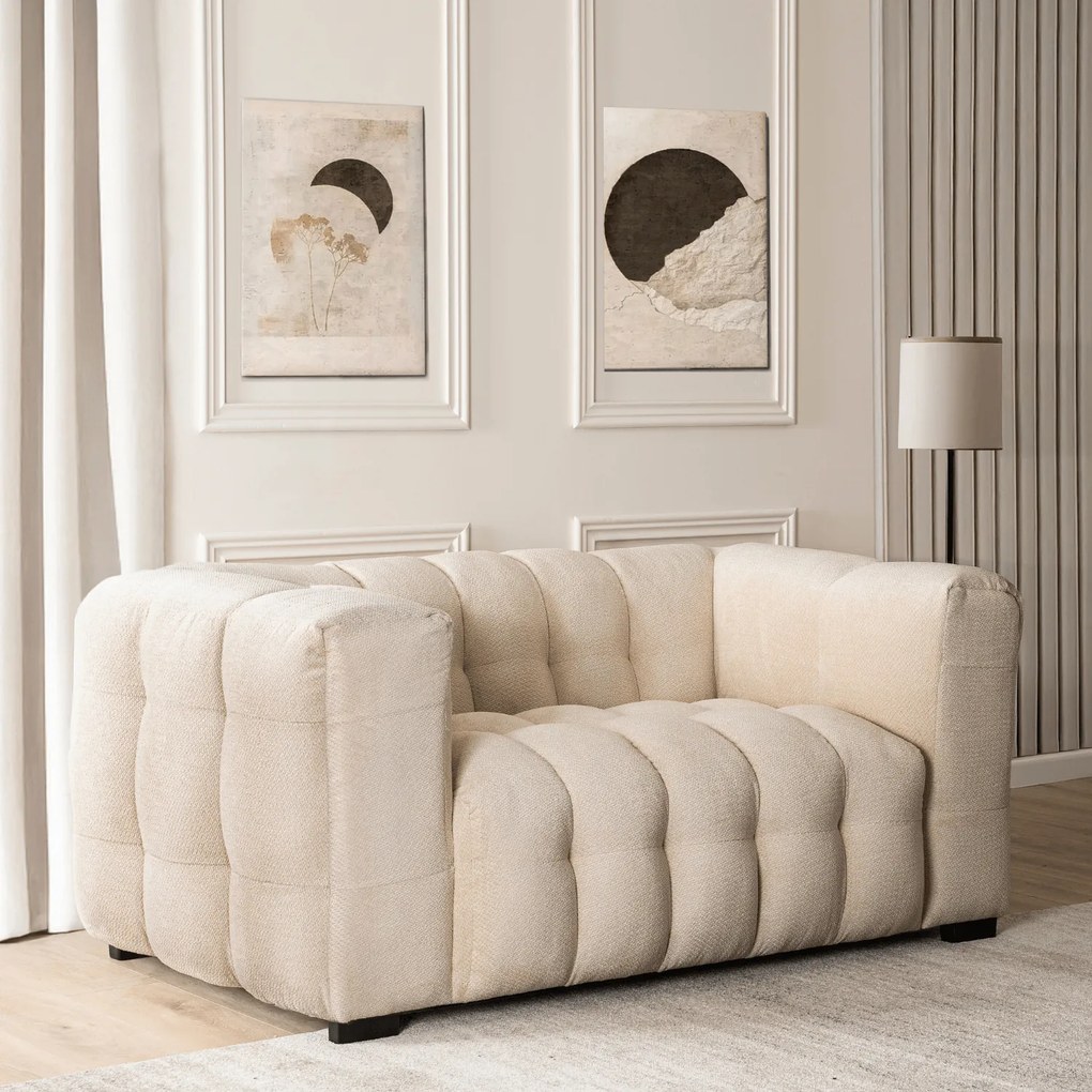 Pikowana sofa do salonu dwuosobowa Moderno 2S, kolor kremowy