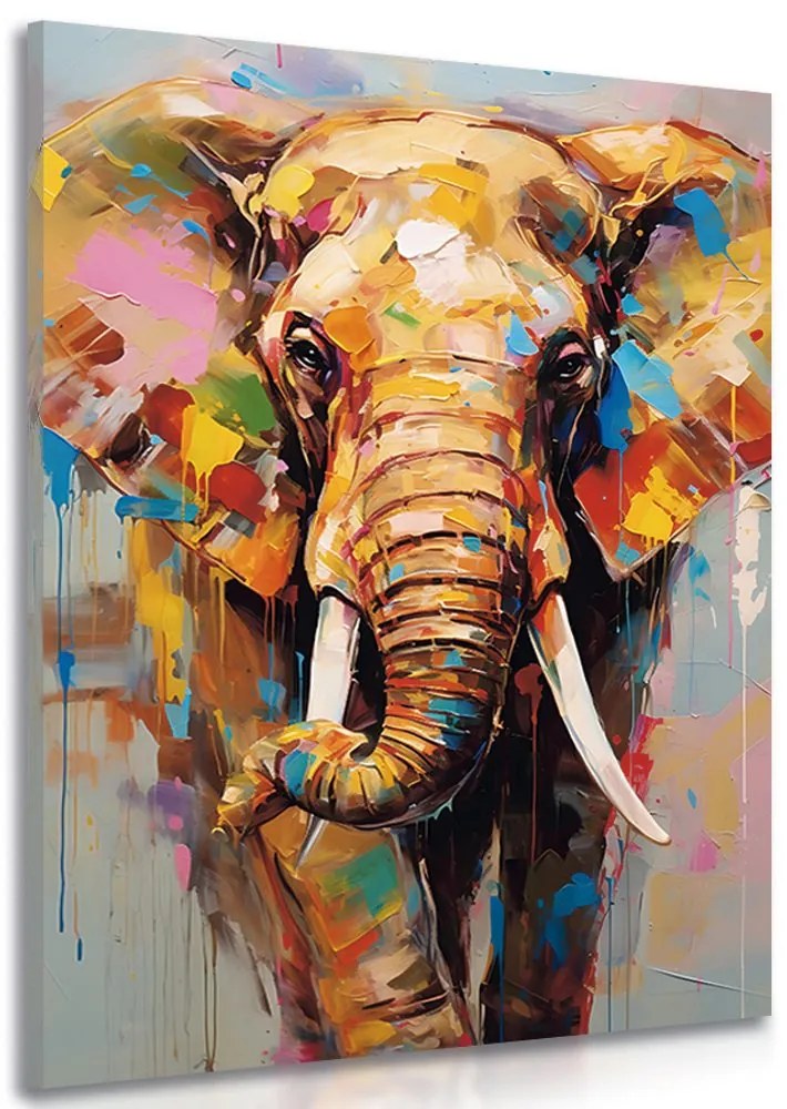 Obraz stylowy słoń z imitacją obrazu