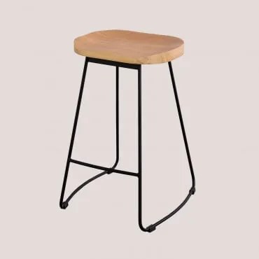 Wysoki Stołek Z Metalu I Drewna Wiązu Neicol Czarna & ↑65 Cm - Sklum