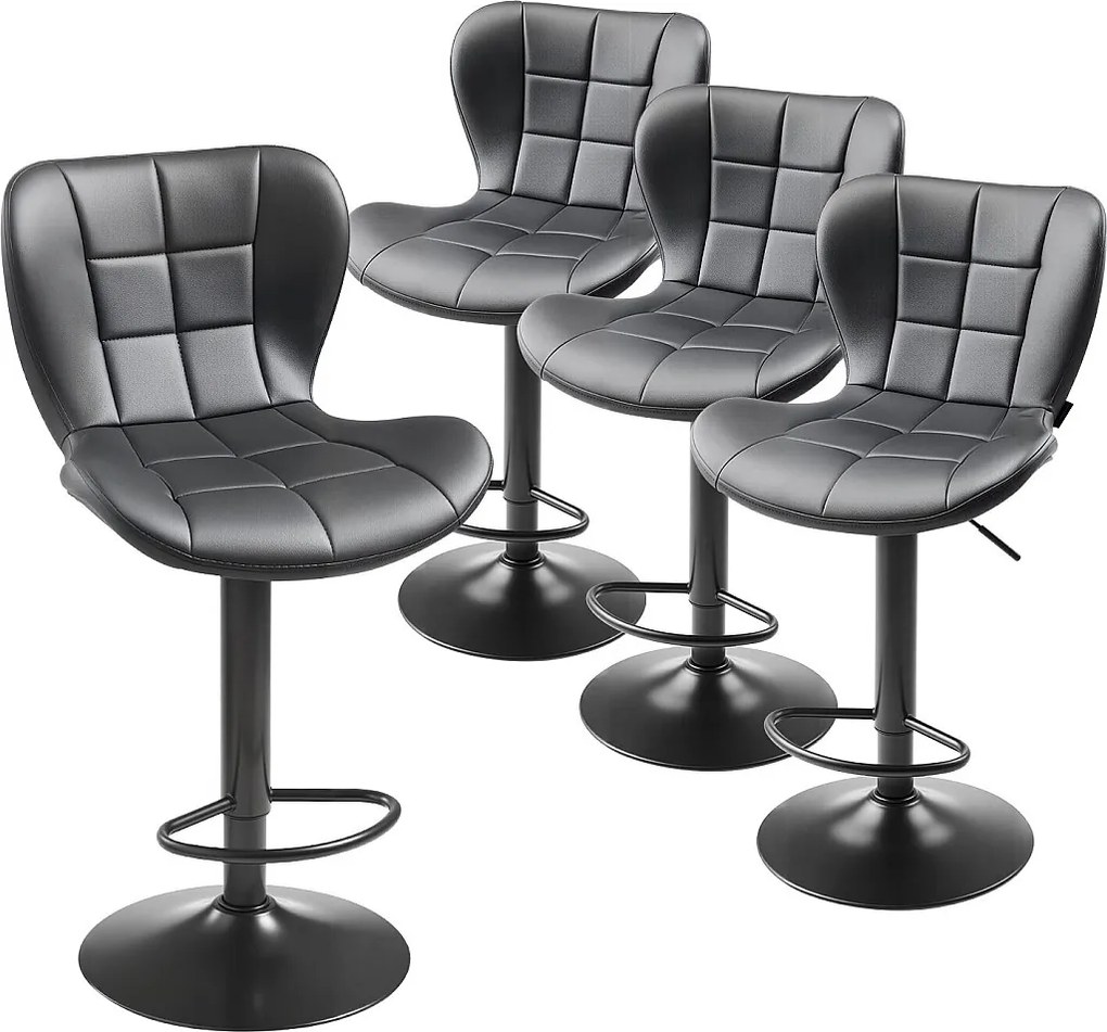 Stolik Barowy SucceBuy, Zestaw 4, Nowoczesne Krzesło Barowe w Skórze PU, Obrotowy Stół Kuchenny, Wysokość Regulowana, z Oparciem I Podnóżkiem, Czarny