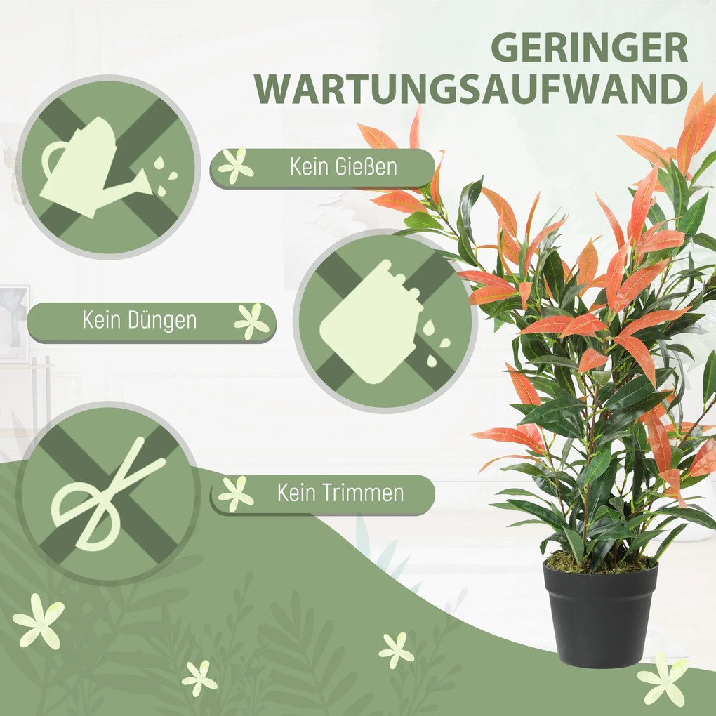 HOMCOM Sztuczna Photinia 90 cm roślina sztuczna z 300 liśćmi, z regulowanymi gałęziami, 45 x 45 x 90 cm, Czerwony+Zielony | Aosom PL