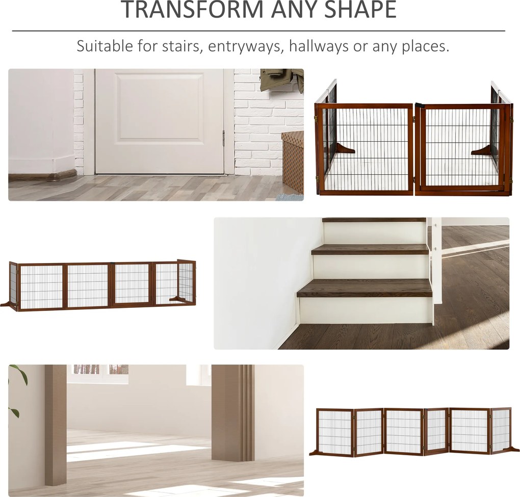 PawHut Barierka zabezpieczająca dla psów, składana, z drewna sosnowego, 432 x 36 x 70 cm, Kawa