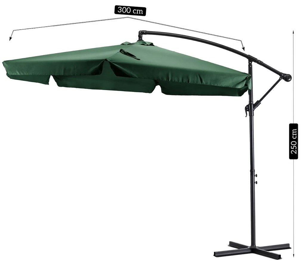 Parasol Ogrodowy Składany AKRON 300 cm Zielony Regulowany Na Taras