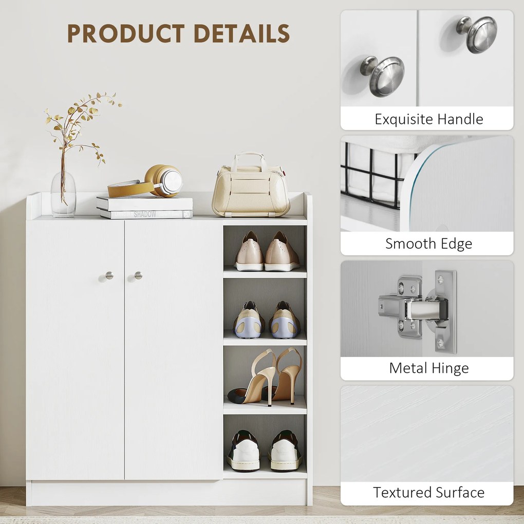 HOMCOM Szafka na buty, Komoda na buty, Półka na buty, 4 Półki. 1 Szafa, 83 cm x 30 cm x 90 cm, Biały