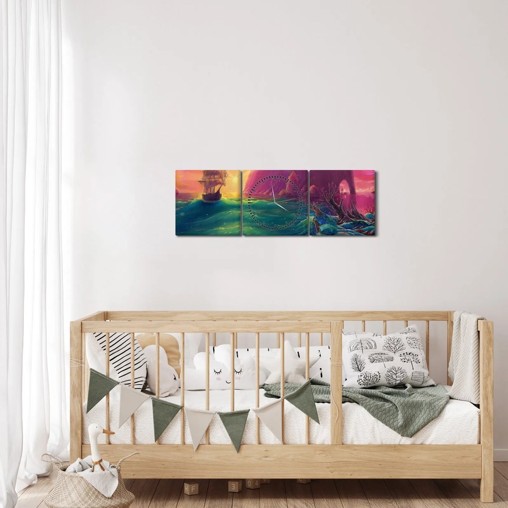 Obraz - Obraz olejny, Podróż do fantastycznego królestwa (z zegarem) (90x30 cm)