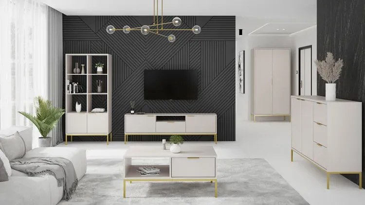 Komoda na nóżkach w stulu glamour kaszmir + złoty B0-G08