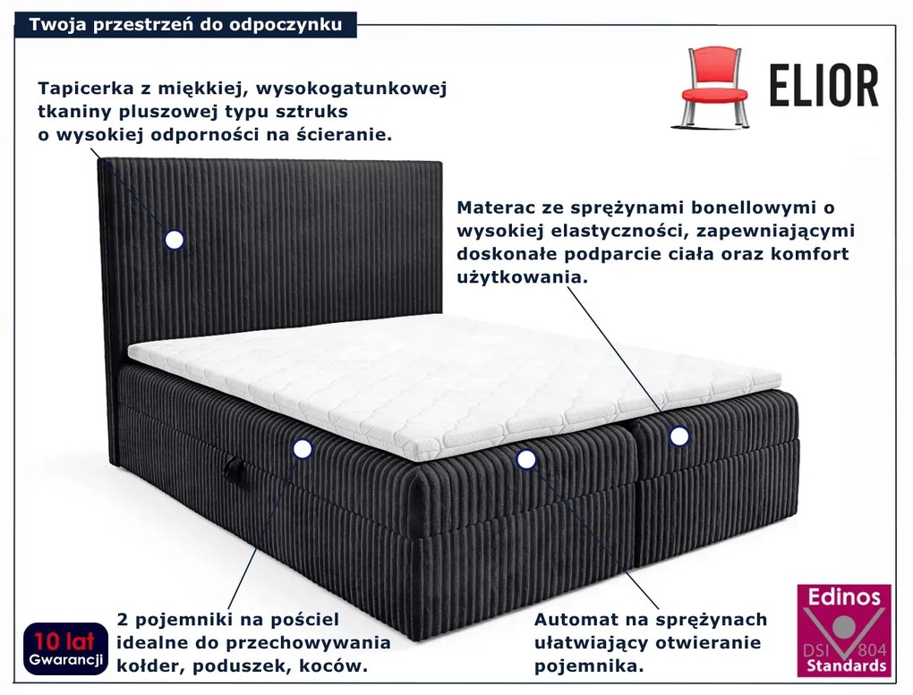 Czarne łóżko kontynentalne z pojemnikiem 5 rozmiarów A2-M56
