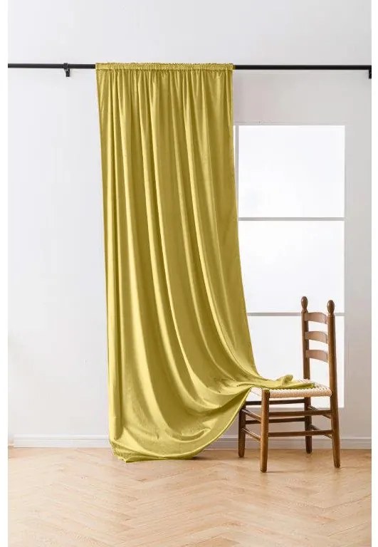 Zasłona zaciemniająca VELVET 140x270 cm, musztardowy Zawieszanie: Taśma z wiązaniami