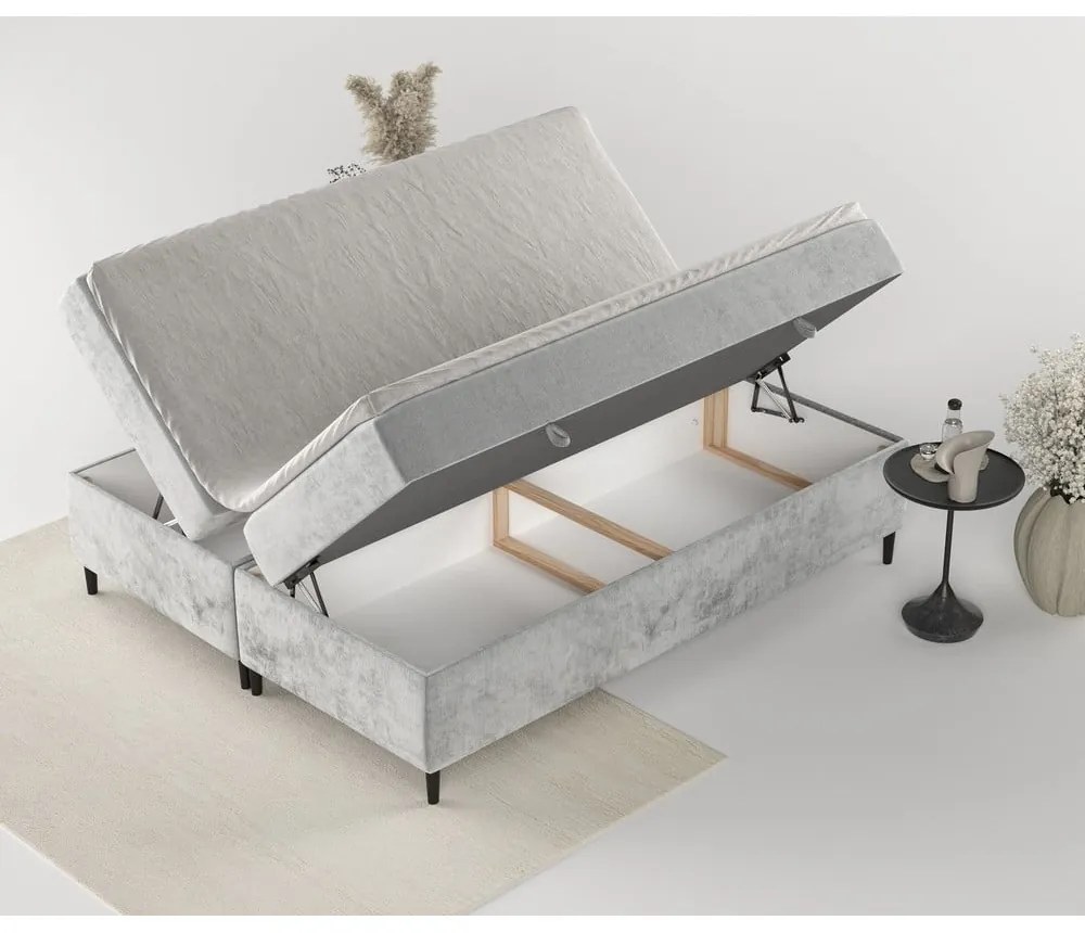 Szare łóżko boxspring ze schowkiem 200x200 cm Araya – Maison de Rêve