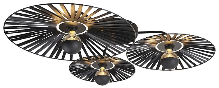 Rustykalna lampa sufitowa czarna 3-światłowa - Leia