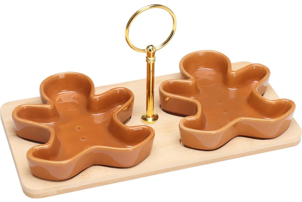 Miseczki na przekąski na bambusowej desce ZIMORA pierniczki, 3 elementy