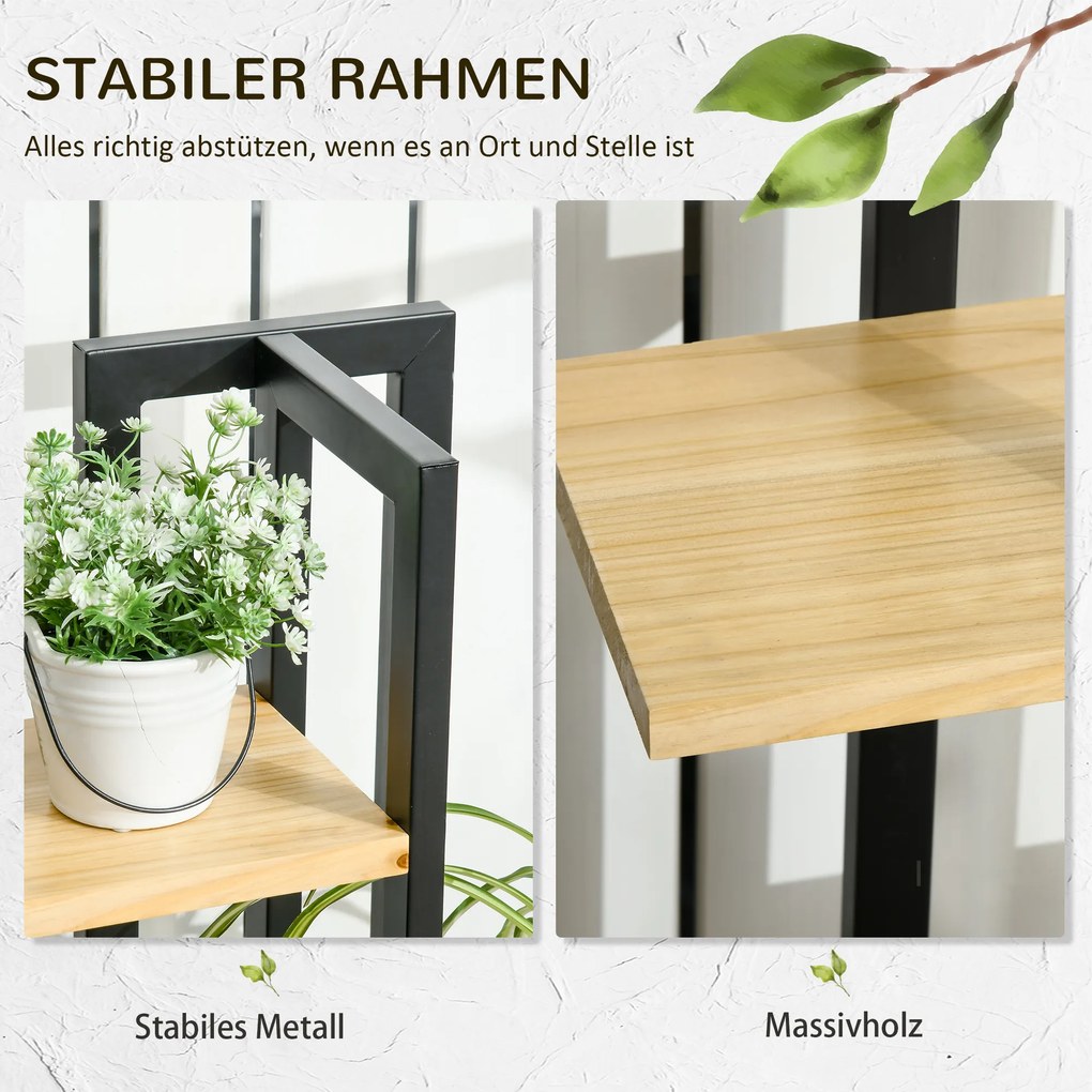 Outsunny 4-Poziomowy Stojak na Rośliny, Regulowany, 110 cm Wysokości Dla Wewnątrz i Na Zewnątrz, Drewno Czarny+Natur Drewno