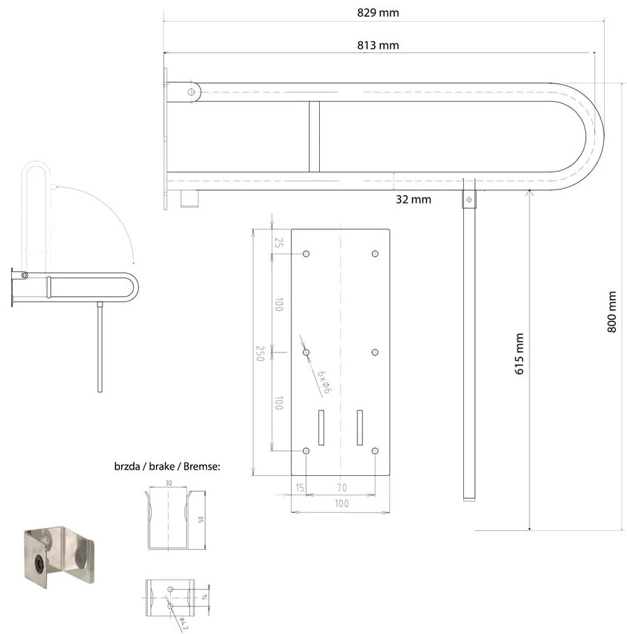 Stalowy uchwyt ścienny do łazienki 83 cm Handicap – Sapho