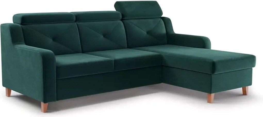 Narożnik Laksaro z funkcją spania prawostronny - zielony welur Trinity 28