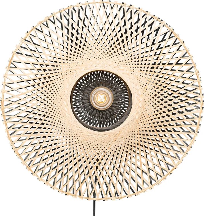 Orientalna lampa ścienna z bambusa 50 cm z wtyczką - Rina
