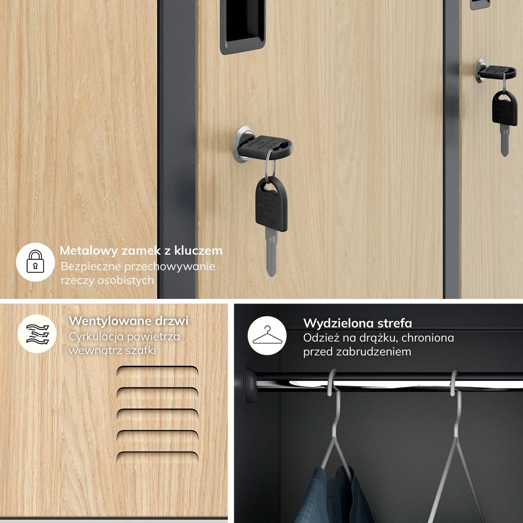 Szafa socjalna ubraniowa 6-drzwiowa antracytowa/dąb sonoma, 900x1850x450 mm: IGOR Eco Design