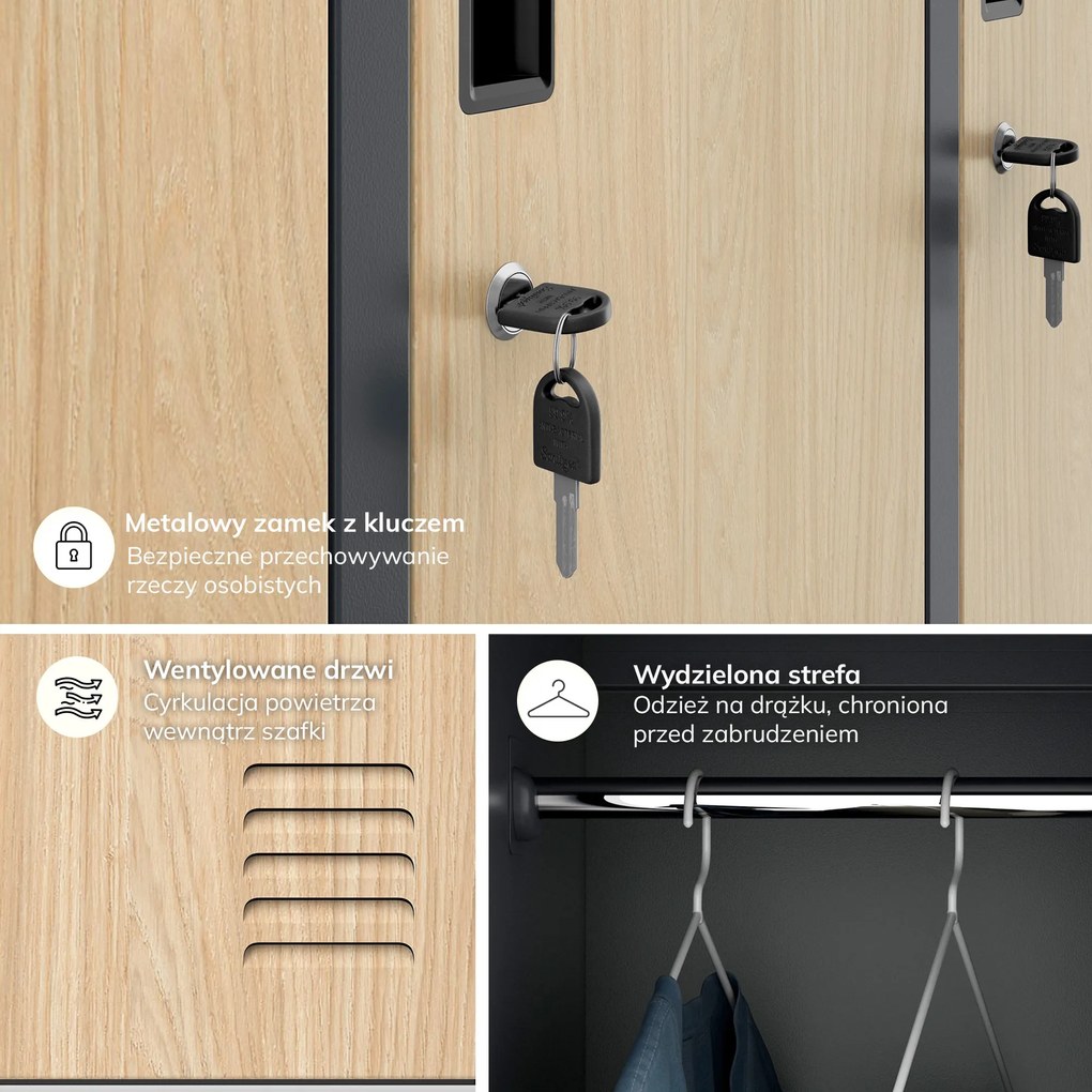 Szafka socjalna ubraniowa BHP antracytowa / dąb sonoma 6-drzwiowa: Eco Design IGOR, 900 x 1850 x 450 mm