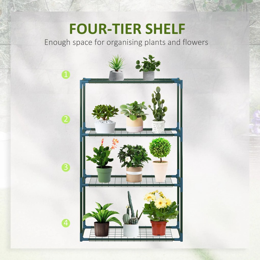 Outsunny Stojak na rośliny, zestaw 2 szt, po 4 półki, możliwość łączenia lub osobnego używania, stal, zielony, 70 x 27 x 110 cm