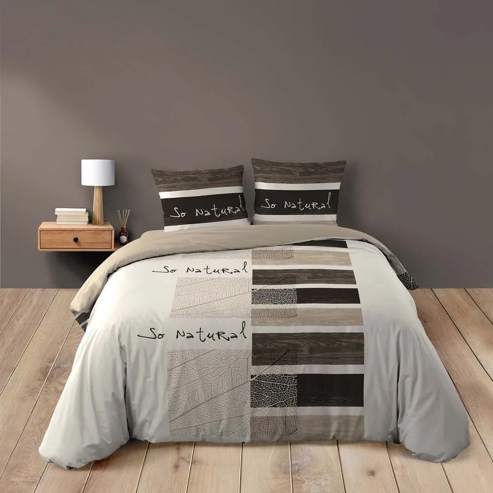 Brązowa bawełniana pościel dwuosobowa 200x200 cm So Natural – douceur d'intérieur