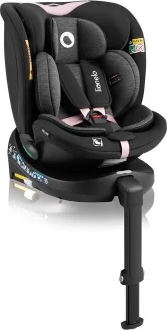 Lionelo - Obrotowy fotelik samochodowy z bazą NAVY i-Size 40-150 cm czarny/różowy