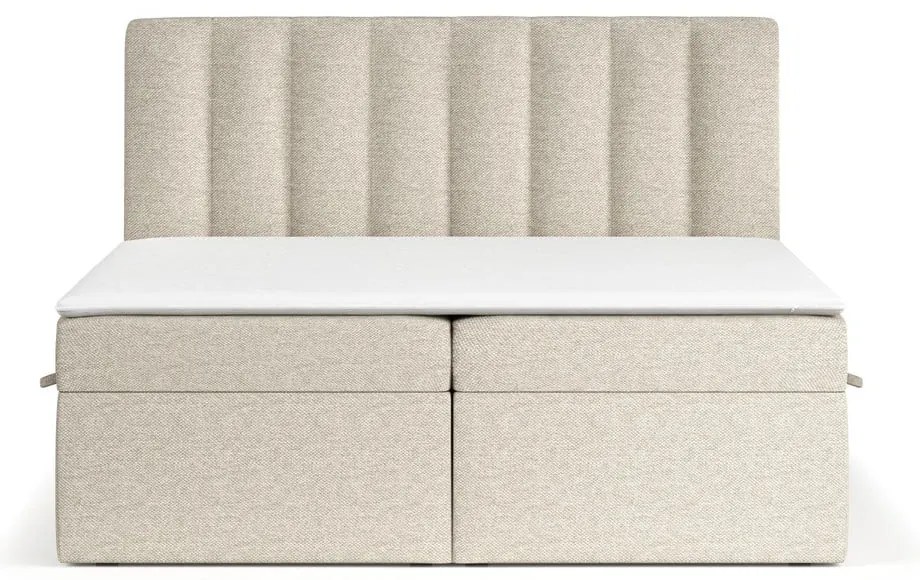 Beżowe łóżko boxspring ze schowkiem 140x200 cm Novento – Maison de Rêve