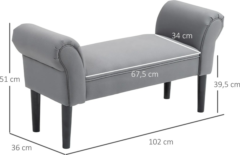 HOMCOM Ławka, Ławka do sypialni, Solidna konstrukcja, Miękkie wyściełanie, 102x36x51 cm, Szara
