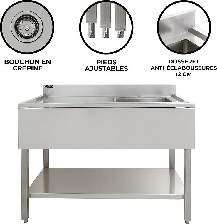 Zlewozmywak cateringowy KuKoo ze stali nierdzewnej z ociekaczem po lewej stronie