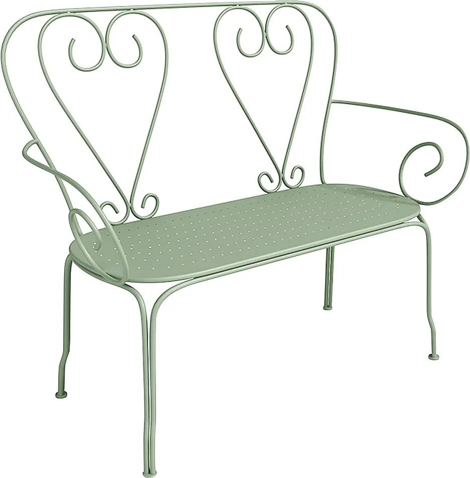 Ławka ogrodowa z metalu w stylu kutego żelaza – kolor zielony migdałowy GUERMANTES