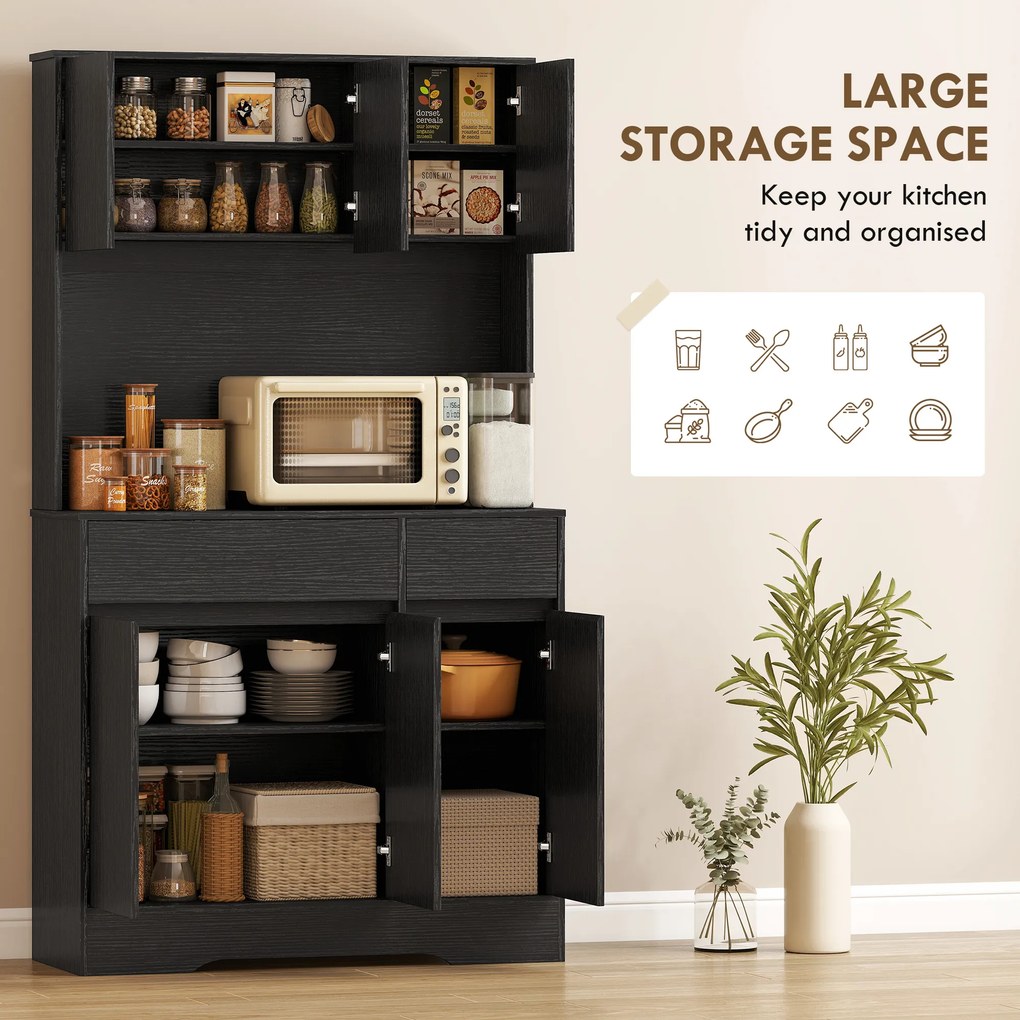 HOMCOM Szafka kuchenna z blatem, 6 drzwi, wysoka szafka z półkami, czarna | Aosom PL