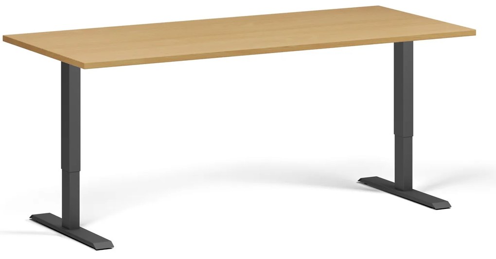 Biurko z regulacją wysokości, 180x80 cm, 1 silnik, czarna podstawa, buk