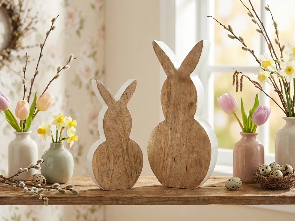 Drewniany wielkanocny zając NUBBIN 23 cm, biały