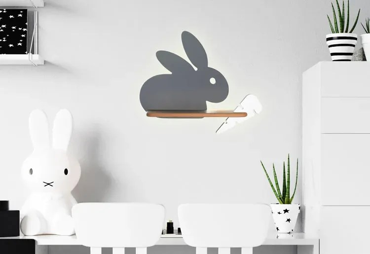 Szaro-biały kinkiet dziecięcy w formie królika F4-K28