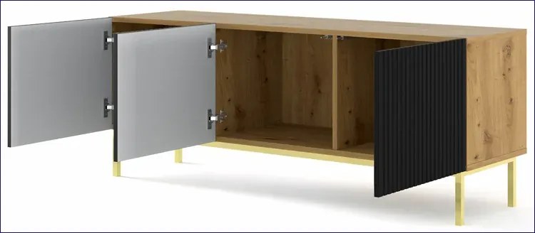 Szafka rtv artisan z czarnym lamelowym frontem - Melis 10X