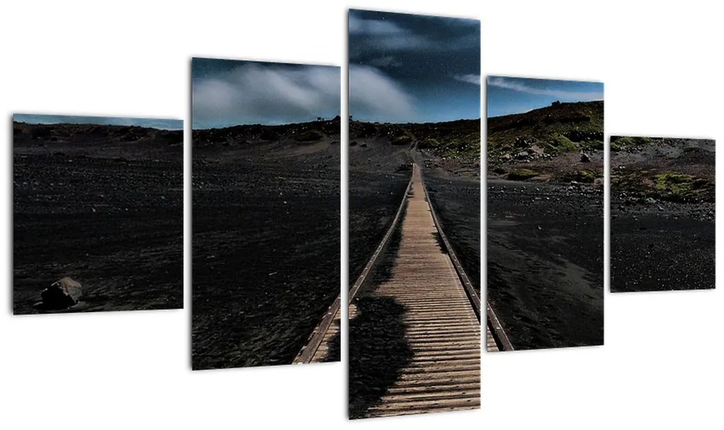 Obraz drewnianej ścieżki o zmierzchu (125x70 cm)