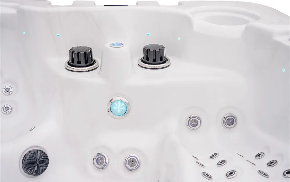 JACUZZI OGRODOWE PREMIUM WANNA  SPA 5-OSOBOWA WHITE OBUDOWA BROWN LED 230x230 CM
