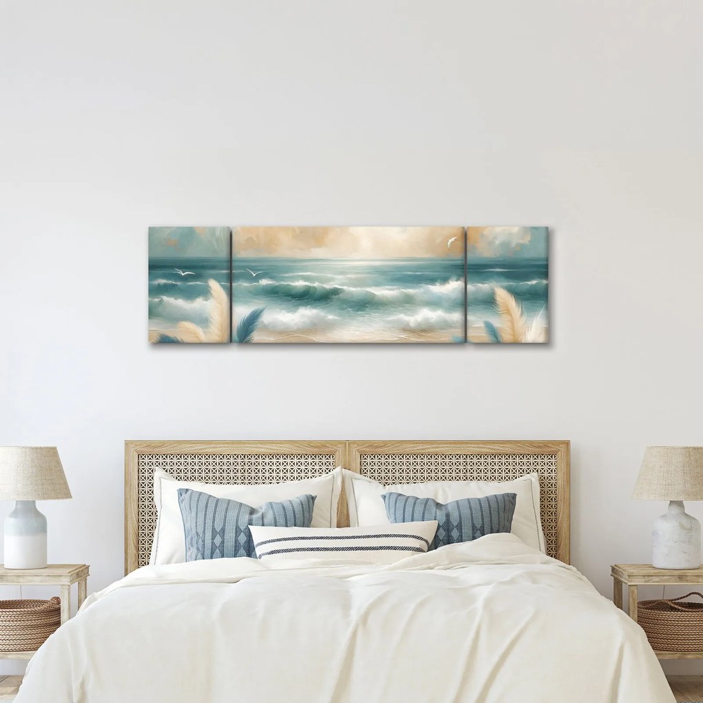Obraz – Malowana plaża w delikatnych kolorach (170x50 cm)