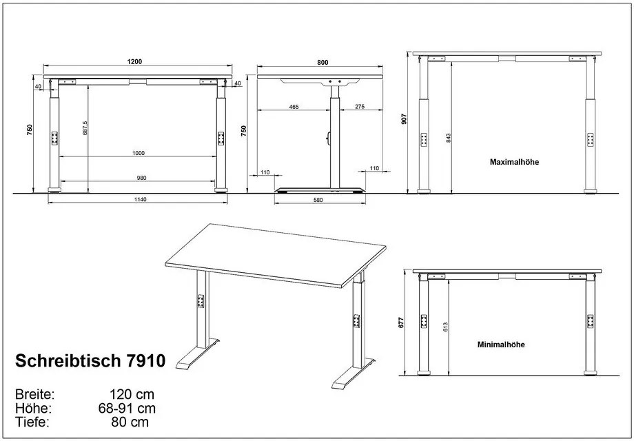 Biurko z regulacją wysokości z blatem w dekorze dębu 200x240 cm Agenda – Germania