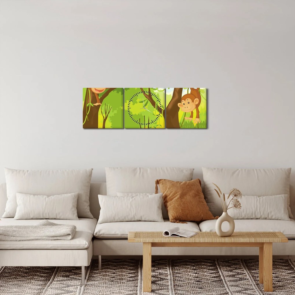 Obraz - Małpy (z zegarem) (90x30 cm)