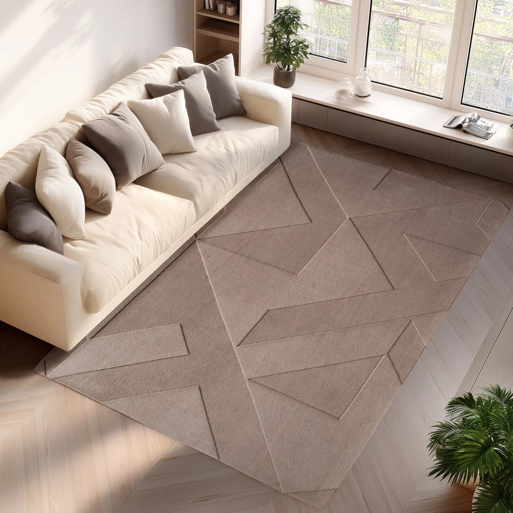 Dywan nowoczesny Pompei 3D Geometryczny szaro-beżowy 120 cm x 170 cm