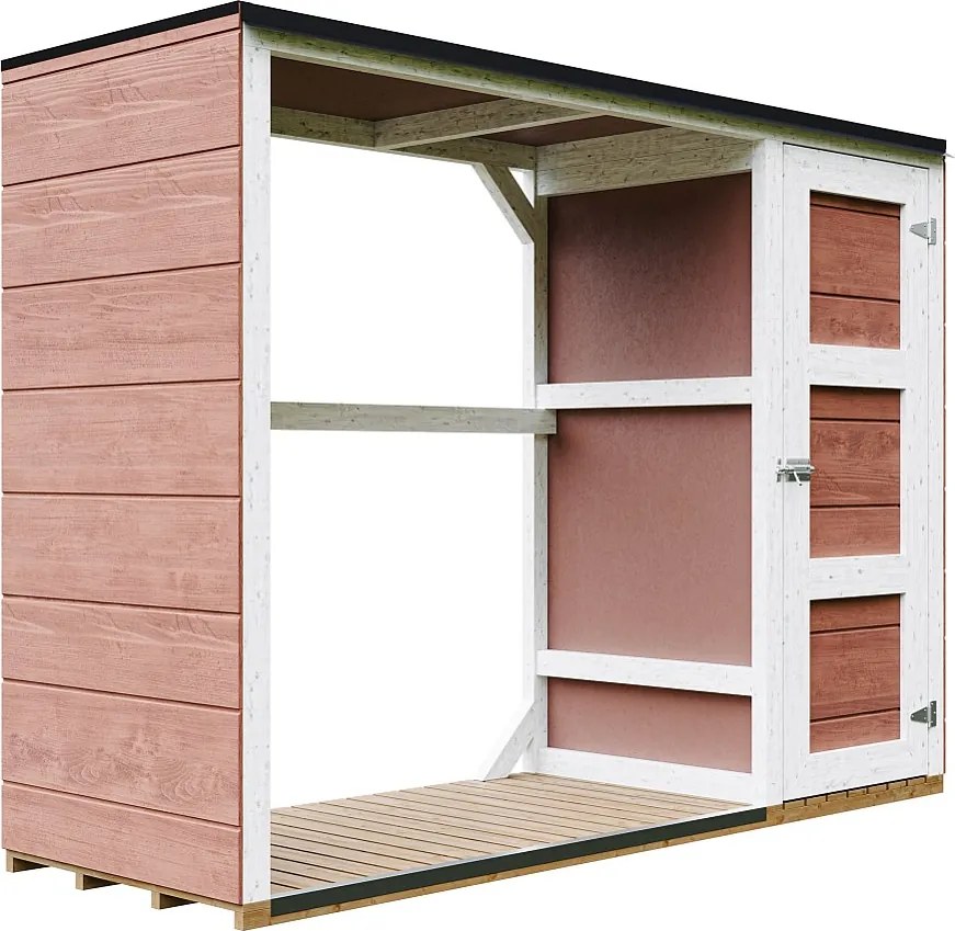 Zewnętrzny schowek na drewno opałowe - 75 x 217 x H159 cm - 1,09+0.53 m² - schowek na drewno i narzędzia - M981-REDWOOD RED