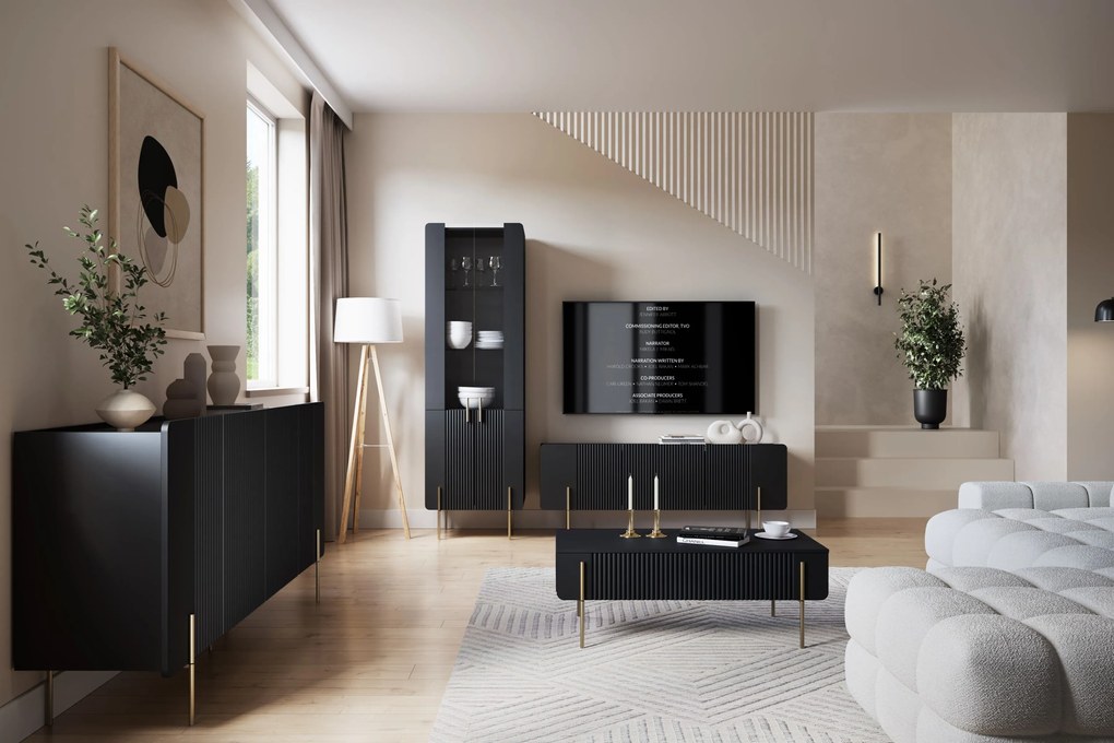 Witryna Malmi 60 cm - czarny mat / złote nóżki