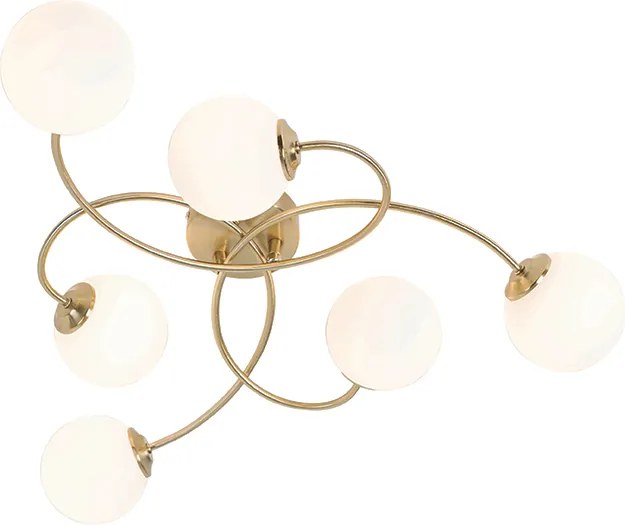 Nowoczesna lampa sufitowa złota z opalowym szkłem 6-świateł - Athens