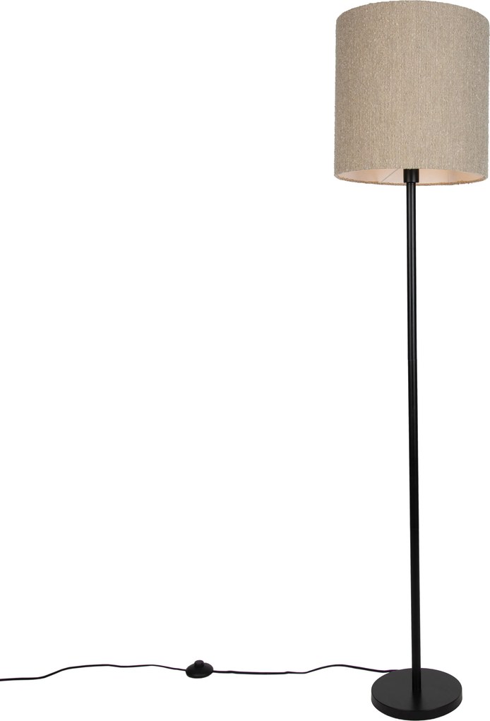 Nowoczesna lampa podłogowa czarna z beżowym abażurem bouclé 40 cm - Simplo