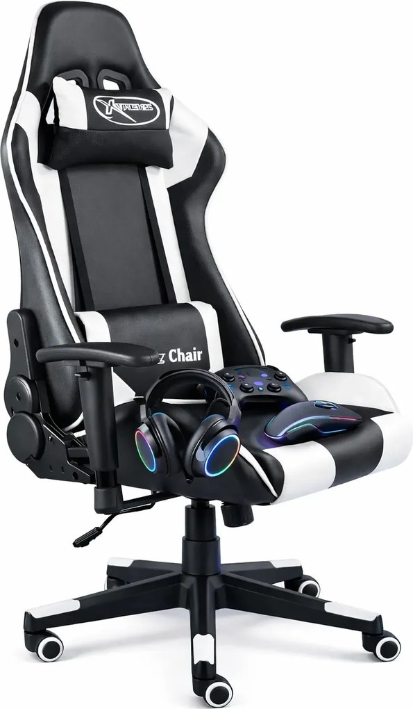 Czarno-biały obrotowy fotel gamingowy K7-L54