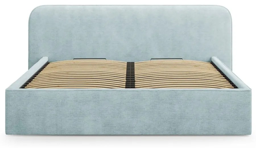 Miętowe tapicerowane łóżko dwuosobowe ze schowkiem i stelażem 140x200 cm Elizabeth – Micadoni