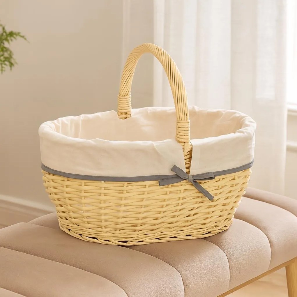Pleciony kosz piknikowy z materiałową wyściółką, 45 x 34 cm