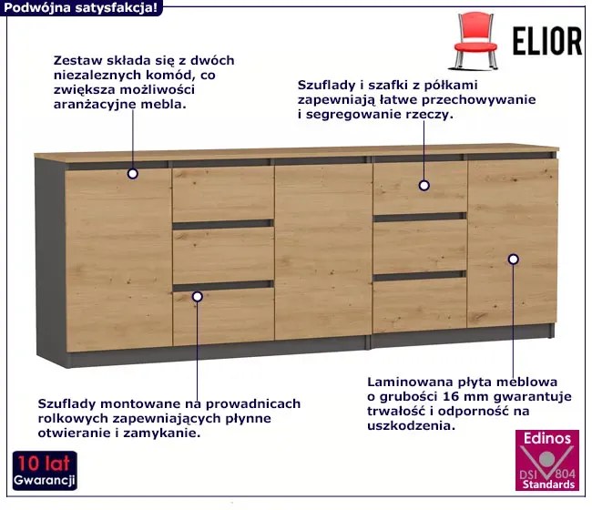 Duża komoda 200 cm dąb artisan + antracyt Z0-E42