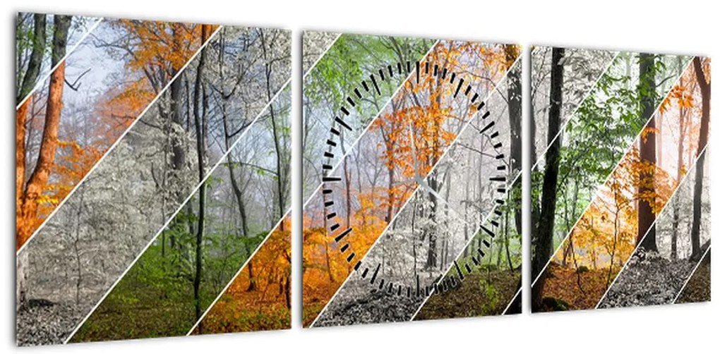 Obraz - Zmieniające się pory roku (z zegarem) (90x30 cm)