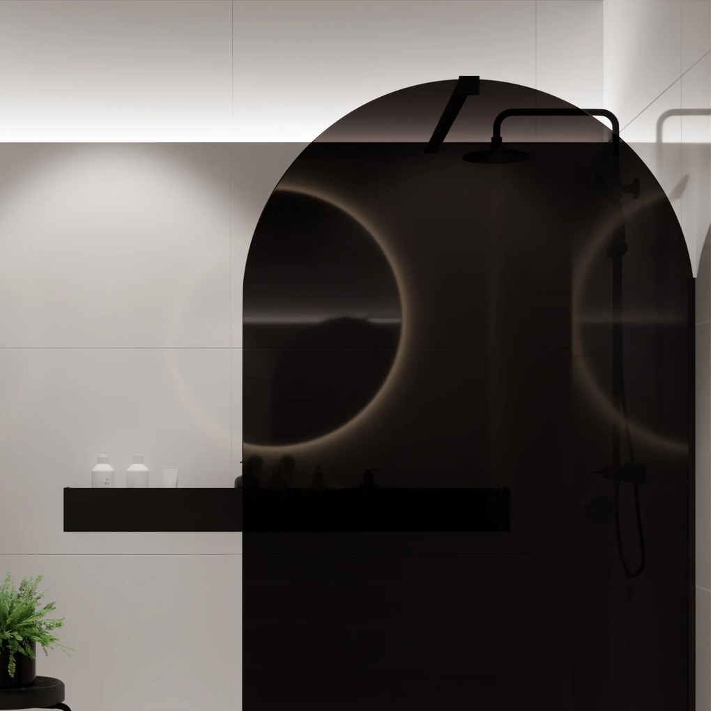 Ścianka prysznicowa WALK IN fix czarna półokrągła 8mm MOLIS Black Oval MASSI | Różne rozmiary : Kolor profili kabiny - złoty szczotkowany, Szerokość ścianki - 110 cm , Typ montażu - WALK in FIX (Do ściany)